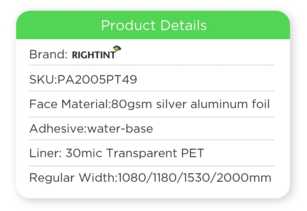 Cheap Price oem LABEL Rightint self-adhesive labels papel metalizado aluminum foil PA2005PT49