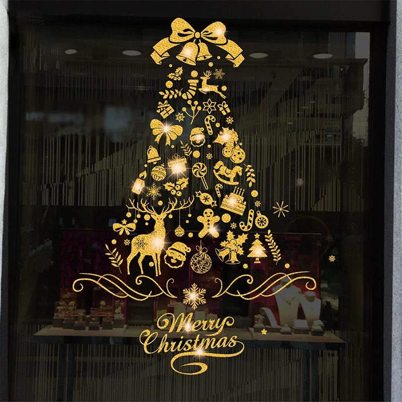 DIY Wall Christmas Decoration Gold Snowflake Glass Window Stickers