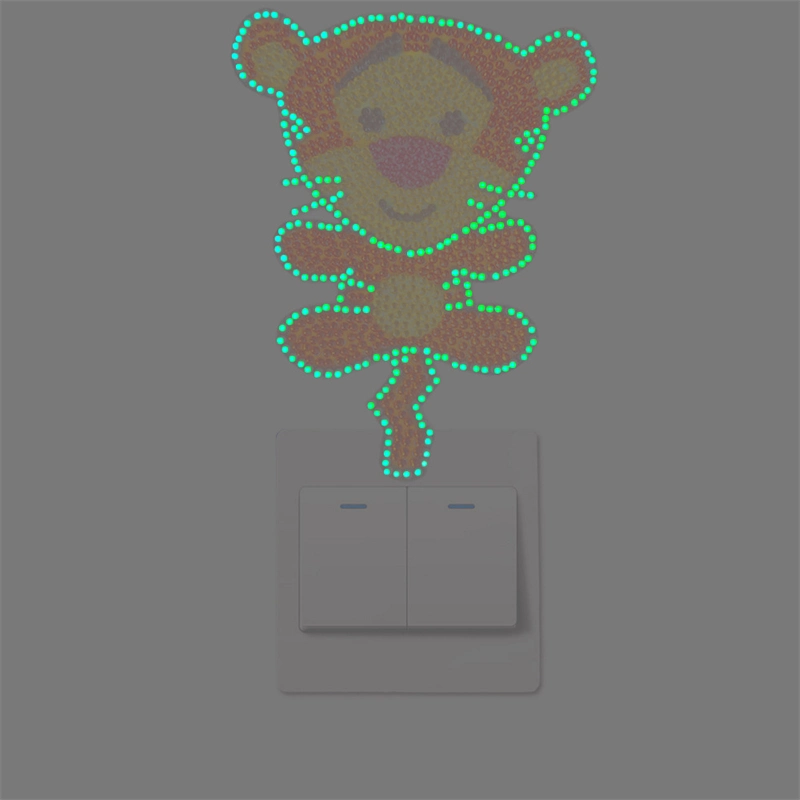DIY Shaped Drills of Animal Tiger Design Diamond Painting Switch Sticker Luminous Wall Sticker