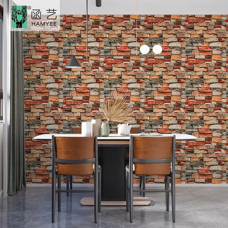 China Factory Supply Stone Vinyl Wall Paper Rolls 3D Brick Waterproof Wallpapers Wall Coating PVC Self Adhesive Wallpaper